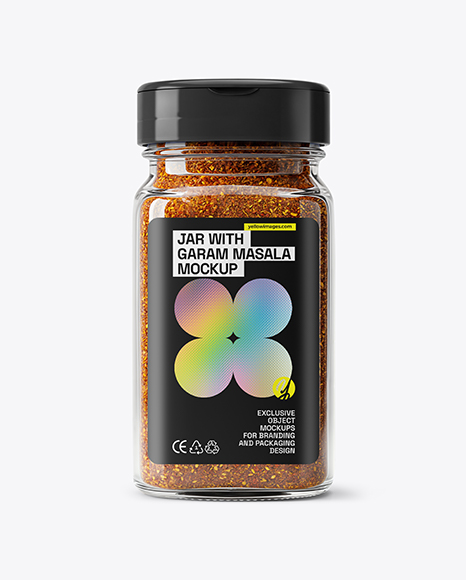 Square Glass Jar with Garam Masala Seasoning Mockup