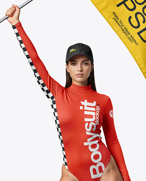 Woman Wearing Bodysuit with Flag Mockup