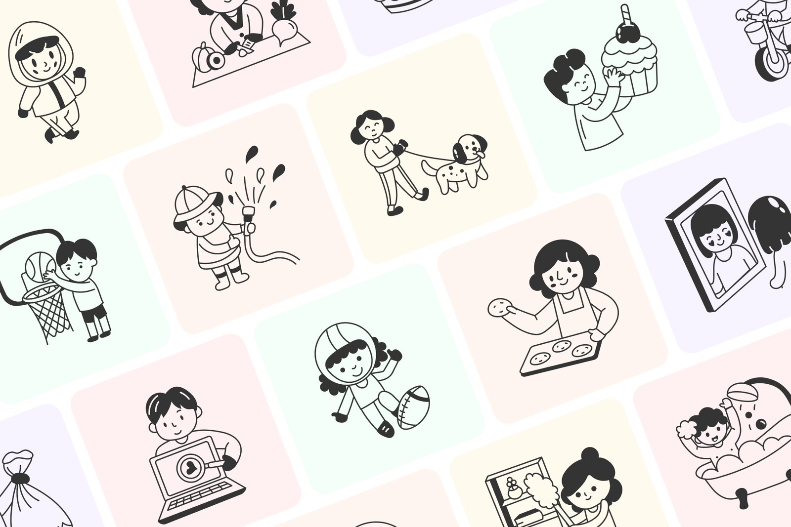 Daily Activities Doodle Illustration Set