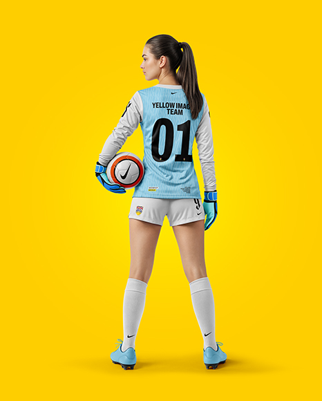 Female Goalkeeper Wearing Long Sleeve Soccer Jersey Mockup