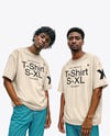 Two Afro-American Men Wearing T-shirts and Jeans Mockup