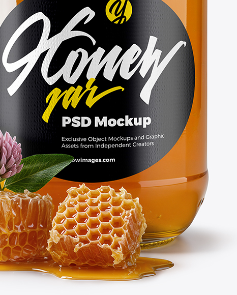 Clear Glass Jar with Clover Honey Mockup
