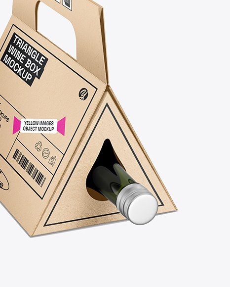 Triangular Kraft Box with Wine Bottle Mockup