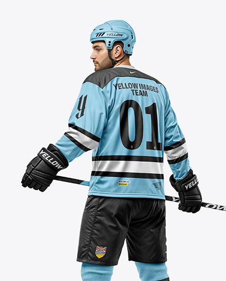 Man Wearing Full Ice Hockey Kit Mockup - Back view