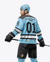 Man Wearing Full Ice Hockey Kit Mockup - Back view