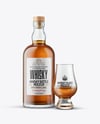 Whiskey Bottle With Glass Mockup