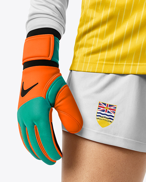 Female Soccer Goalkeeper Wearing Long Sleeve Jersey and Shorts Mockup