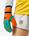 Female Soccer Goalkeeper Wearing Long Sleeve Jersey and Shorts Mockup