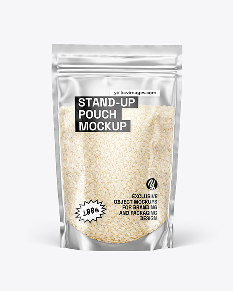 Clear Stand-Up Pouch w/ Rice Mockup