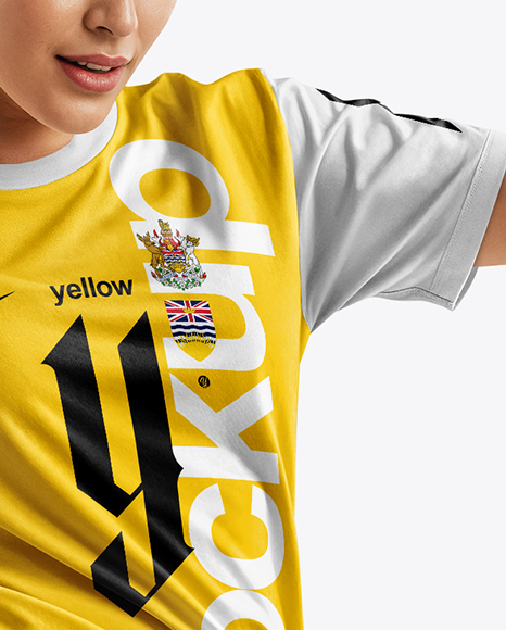 Female Soccer Player Wearing Jersey and Shorts Mockup