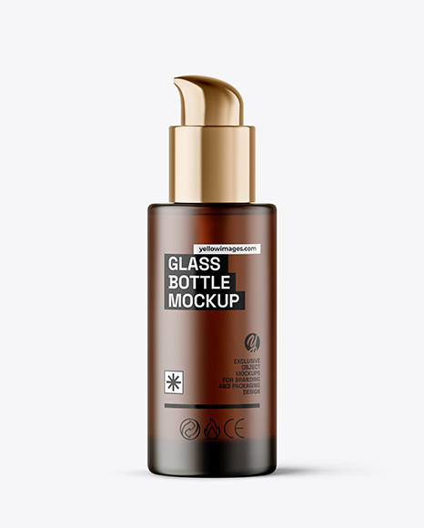 Frosted Amber Cosmetic Bottle with Pump Mockup