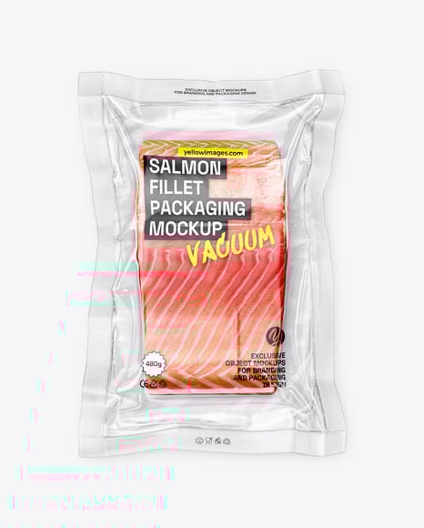 Clear Plastic Flow-Pack with Salmon Fish Fillet Mockup