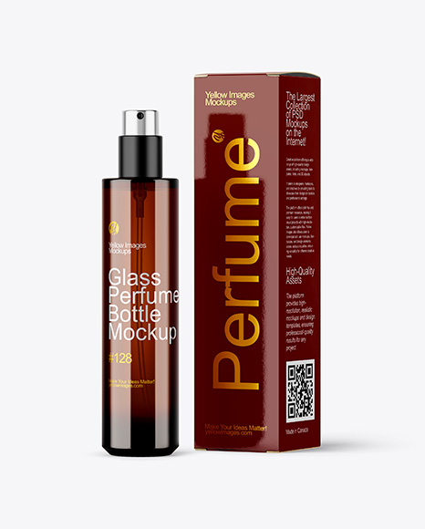 Amber Glass Perfume Bottle with Box Mockup