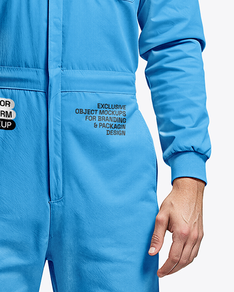 Powerlifter Wearing Janitor Uniform and Cap with Barbell Mockup