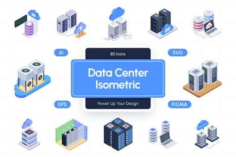 Data Center Isometric Icons - Data center icons
