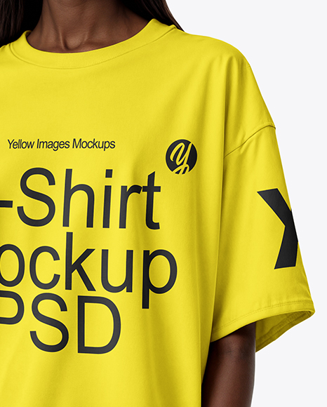 Young Black Woman Wearing Oversized T-Shirt and Visor Cap Mockup