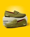 Pair of Suede Moccasins with Shoe Box Mockup
