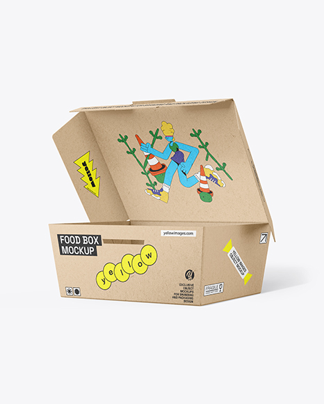 Opened Kraft Paper Food Box Mockup - Opened+Empty+Kraft+Paper+Box+Mockup+In+Box+Mockups+On+Yellow+Images+Object+Mockups