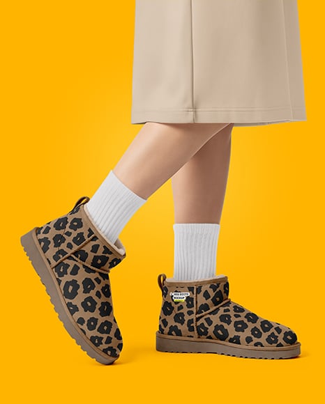 Pair of UGG Boots on Woman's Legs with Dress Mockup