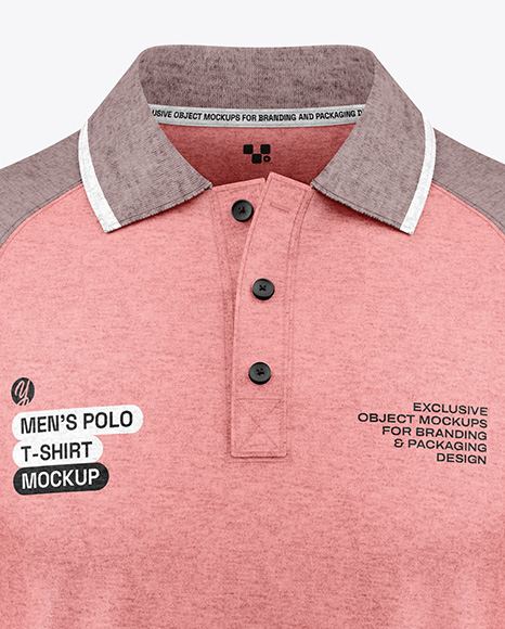 Men's Heather Raglan Long Sleeve Polo Shirt Mockup - Front View