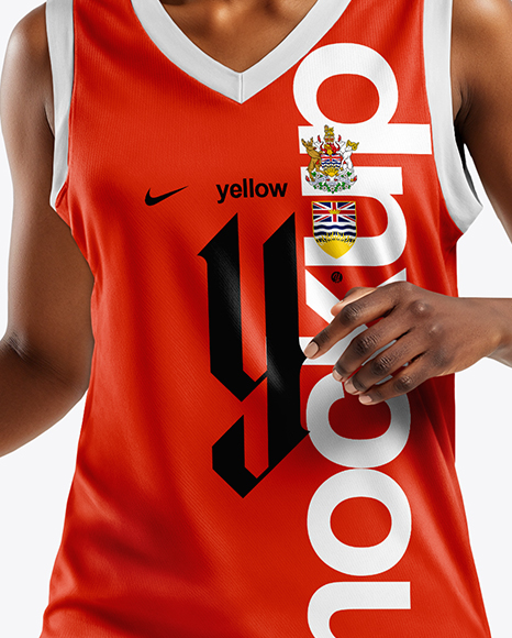 Woman Wearing Full Basketball Uniform and Holding Ball Mockup
