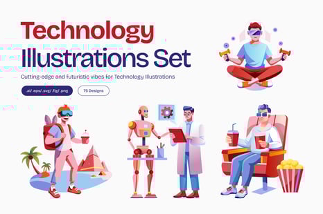 Technology Illustration Set - Cybersecurity graphics