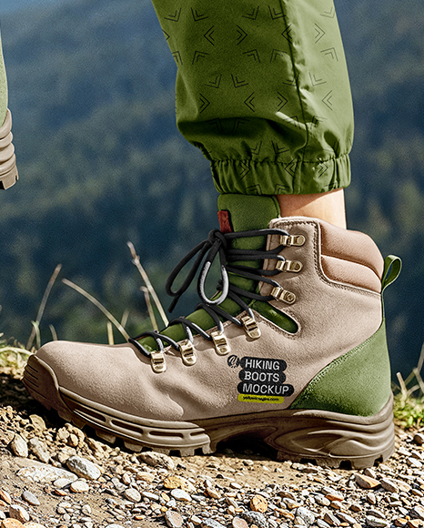 Pair of Hiking Boots on Woman's Legs Mockup