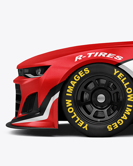 Man Wearing Racing Kit with Nascar Car Mockup