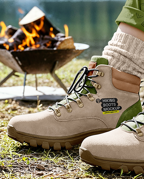 Pair of Hiking Boots on Woman's Legs Mockup