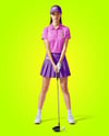 Woman Wearing Golf Shirt and Skirt Mockup