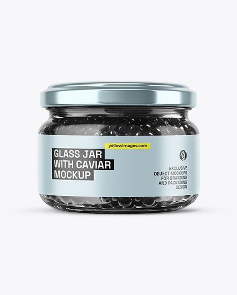 Glass Jar with Black Caviar Mockup - Fish packaging mockup