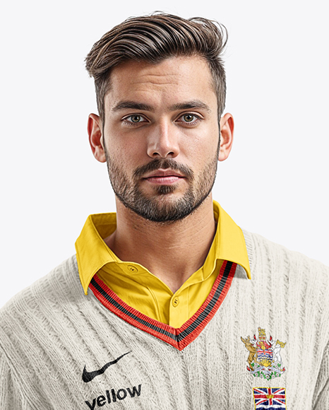 Man Wearing a Full Cricket Kit with Bat Mockup