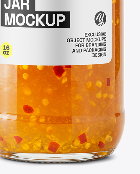 Glass Jar with Hot Pepper Jelly Mockup