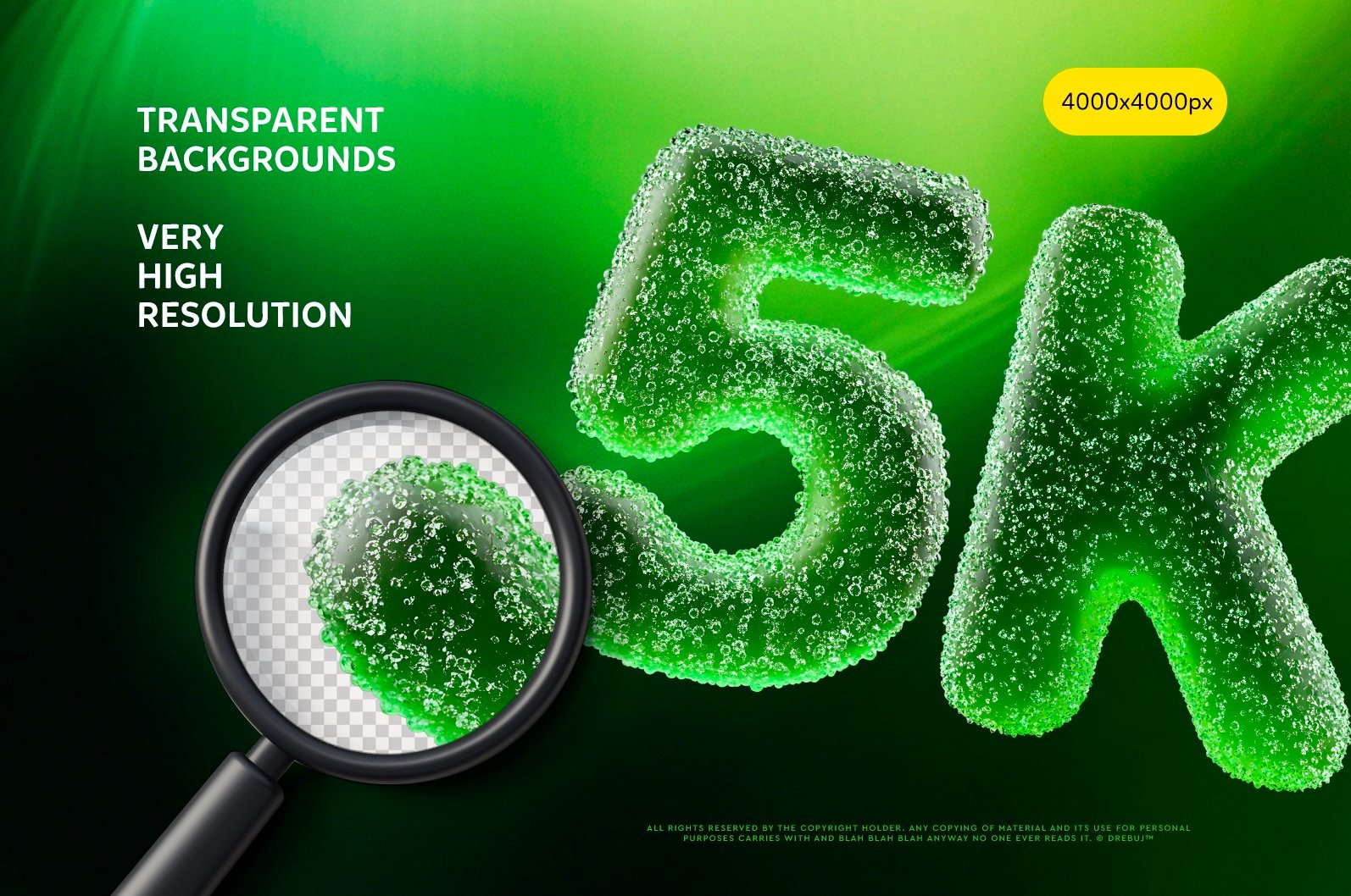 Green Gummy Font: Geometric 3D Alphabet PNG