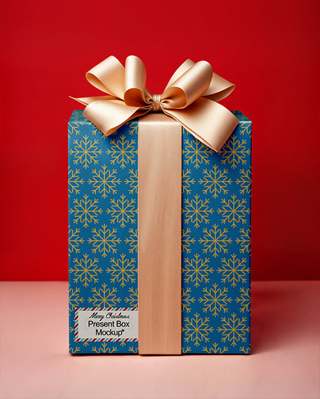 Gift Box with Gold Bow Mockup