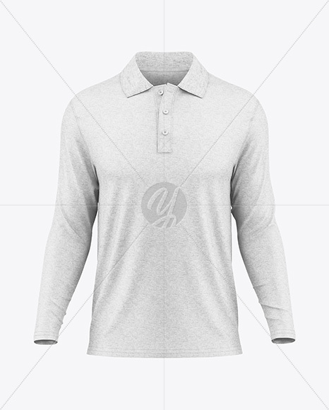 Men's Heather Long Sleeve Polo Shirt Mockup - Front View