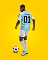 Afro-American Man Wearing Raglan Soccer Jersey and Shorts Mockup