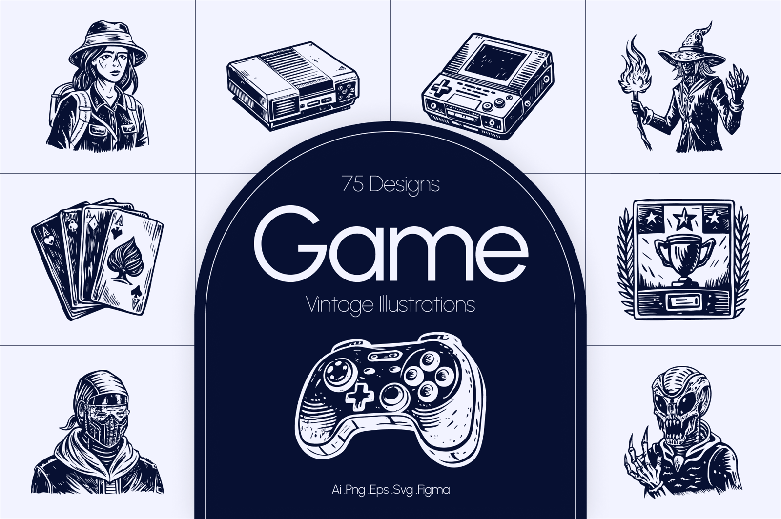 Vintage Game Illustration Set