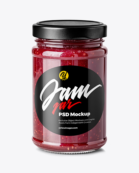 Glass Jar with Raspberry Jam Mockup - Mockups