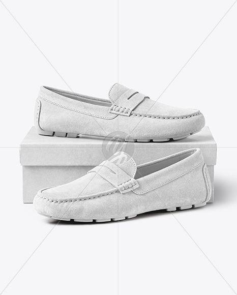 Pair of Suede Moccasins with Shoe Box Mockup