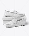 Pair of Suede Moccasins with Shoe Box Mockup