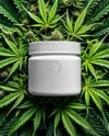Plastic Supplements Jar on a Hemp Leaves Mockup
