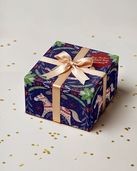 Gift Box with Bow and Confetti Mockup - Christmas mockup
