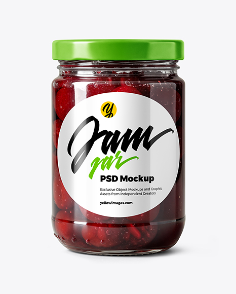 Glass Jar with Cherry Jam Mockup - Glass can mockup