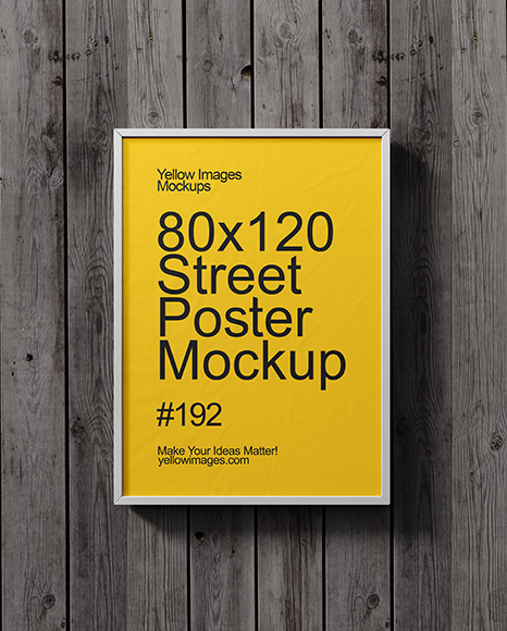 Framed Poster on a Wooden Wall Mockup - Wall frame mockup