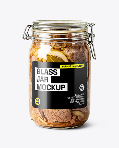 Glass Jar with Clamp Lid Filled Stewed Meat Mockup - Realistic mockups