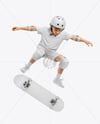 Boy Wearing T-Shirt and Shorts with Skateboard Mockup