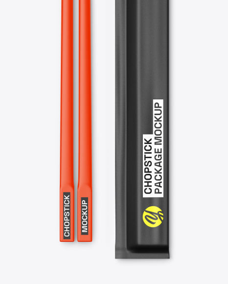 Plastic Chopsticks with Paper Package Mockup