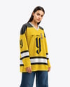 Woman Wearing Ice Hockey Jersey Mockup
