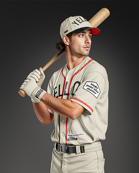 Baseball Player Wearing a Jersey and Cap with a Bat Mockup